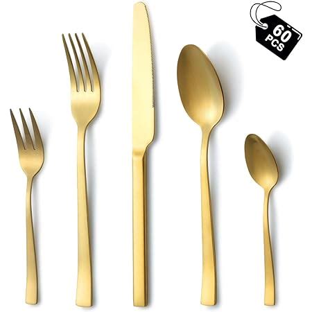 Hunnycook 60 Piece Cutlery Set For 12 People Matte Gold With Forks