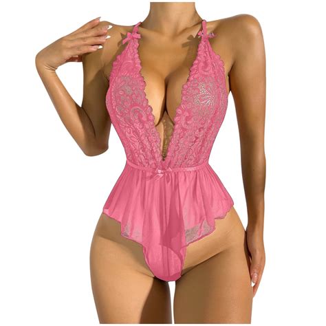 Munlar Womens Lingerie Strappy Floral Lace Sheer Halter Bodysuit Naughty For Sex Plus Size Sexy