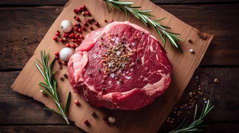 Premium Photo Raw Rib Eye Beef Steak With Pepper And Herbs