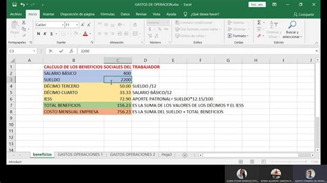 CÁLCULO DE GASTOS OPERACIONALES Y BENEFICIOS SOCIALES YouTube
