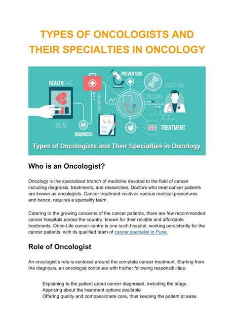 Onco Life Hospital Types Of Oncologists And Their Specialties In