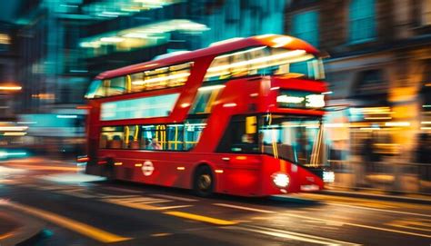 Premium Photo A Red Double Decker Bus Is Driving Down A City Street