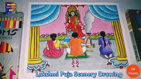 Lakshmi Puja Scenery Drawing With Oil Pastel Beyond Imazination Art Youtube