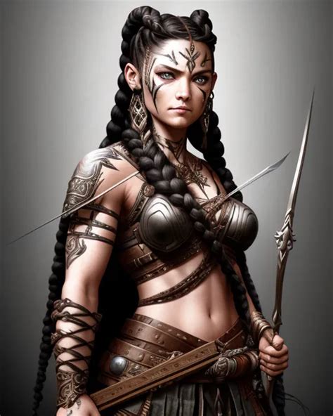 Female Warrior Dark Braided Hair Bow AI Photo Generator Starryai