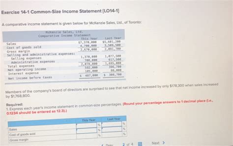 Solved Exercise 14 1 Common Size Income Statement Lo14 1 A