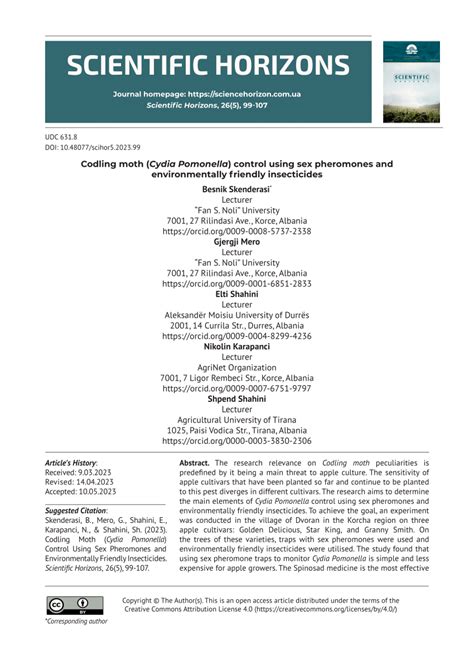 Pdf Codling Moth Cydia Pomonella Control Using Sex Pheromones And