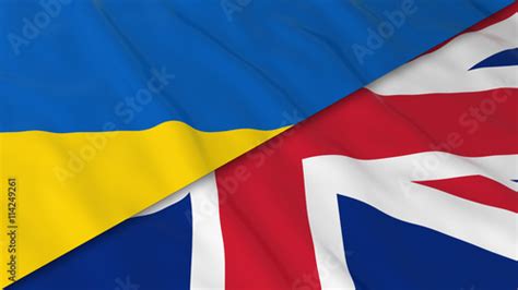 Flags Of Ukraine And The United Kingdom Split Ukrainian Flag And British Flag 3d Illustration