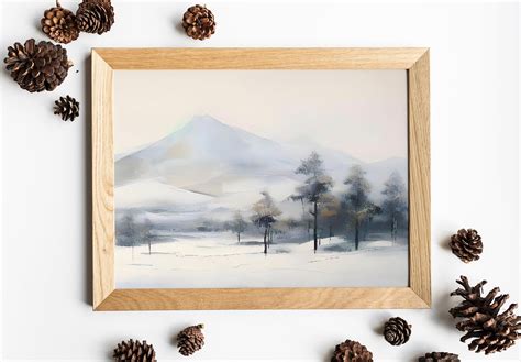 Rustikale Winterlandschaft Druck Verschneite Landschaft Kunst Schnee