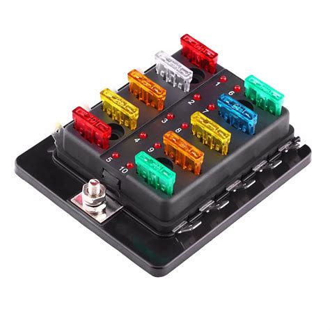 Way Circuit Blade Fuse Box Block Holder With Led Warning Light Kit