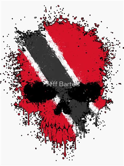 Chaotic Trinidadian Flag Splatter Skull Sticker For Sale By