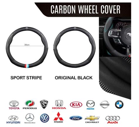 Carbon Fiber Leather Steering Wheel Cover Perodua Proton Honda Toyota