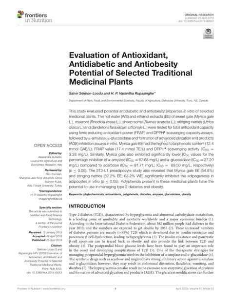 Pdf Evaluation Of Antioxidant Antidiabetic And Antiobesity Potential