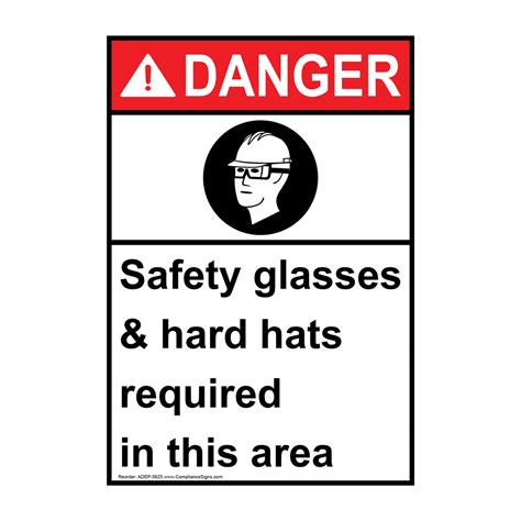 Portrait Ansi Danger Safety Glasses And Hard Hats Required Sign Adep 5625 Ppe