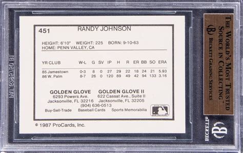 The Big Unit Randy Johnson 1987 Procards 451 Jacksonville Expos BGS