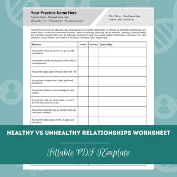 Healthy Vs Unhealthy Relationships Worksheet Editable Fillable PDF