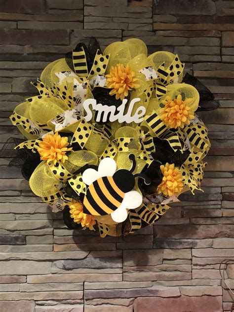 Spring Bumble Bee Mesh Wreath Fun Wreath Wreaths Summer Deco Mesh