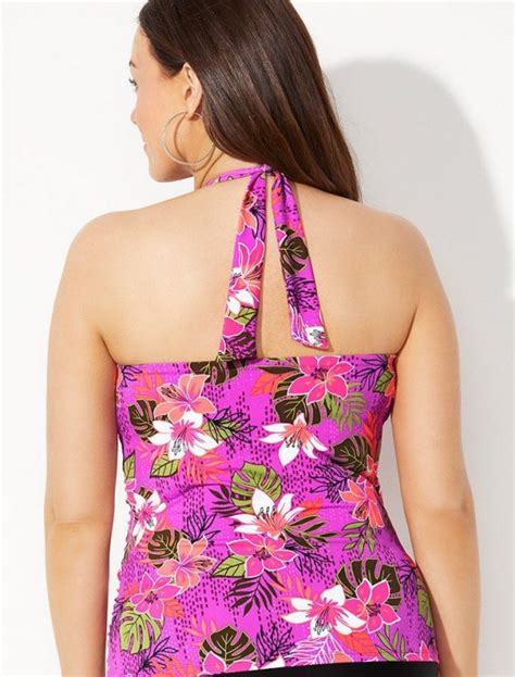 Plus Size Pink Orchid Shirred Halter Tankini Top