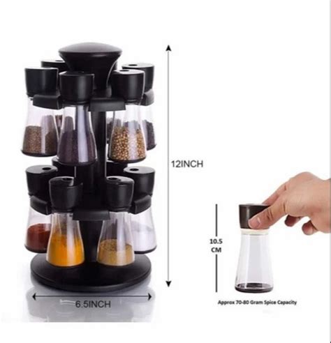 12 Piece Multipurpose Revolving Plastic Spice Rack Storage Jar