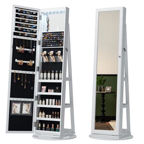 Lvsomt Swivel Jewelry Cabinet With Full Length Mirror Lockable