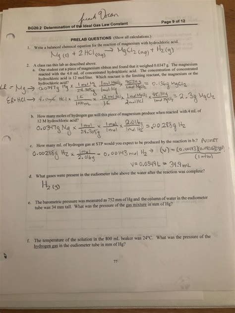 Solved Page 9 Of 12 BG20 2 Determination Of Thes Ideal Gas Chegg