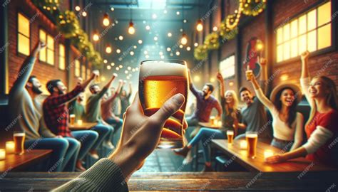 Premium Photo Hand Holding A Glass Of Beer With A Vibrant Background