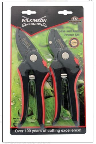 Wilkinson Sword 1111174w Bypass And Anvil Pruner Secateurs Twin Pack Gardening Set 5050581001205