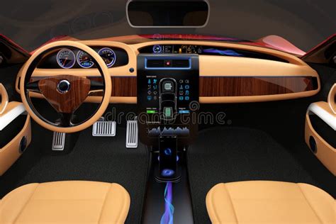 Stylish Electric Car Interior With Luxury Wood Pattern Decoration. Stock Photo - Image: 60332700