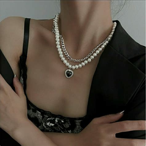 Jual READY BLACK PEARL LOVE NECKLACE KOREAN NECKLACE KALUNG HATI