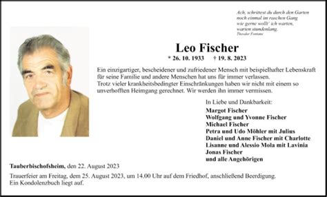 Traueranzeigen Von Leo Fischer Trauerportal Ihrer Tageszeitung