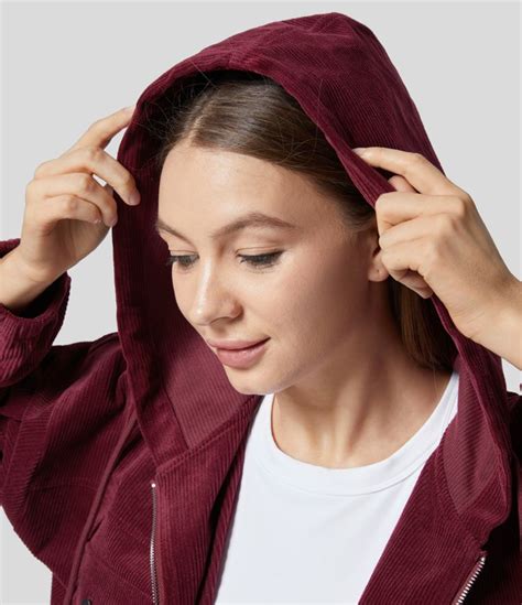 Womens Drawstring Hooded Long Sleeve Flap Pocket Zipper Solid Casual