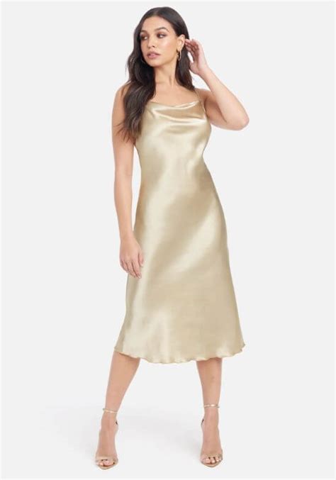 Satin Slip Midi Dress Outfit Cowl Neck
