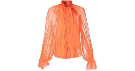 Atu Body Couture Sheer Pussy Bow Silk Blouse In Orange Lyst