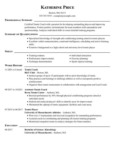 Tennis Coach Free Resume Templates How To Guide