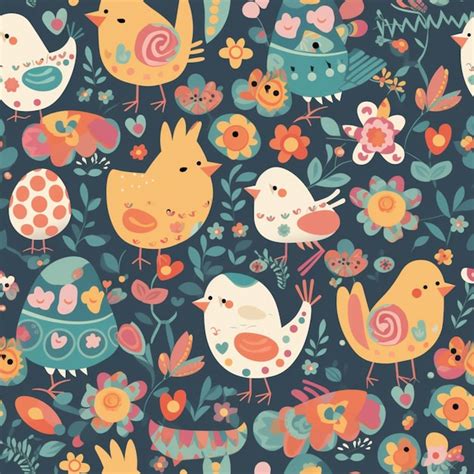 Premium Ai Image A Colorful Pattern With Birds And Flowers