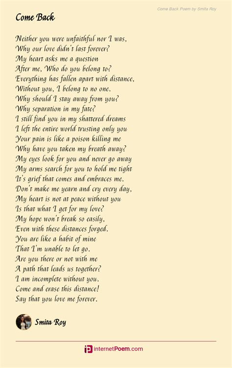 Come Back Poem by Smita Roy