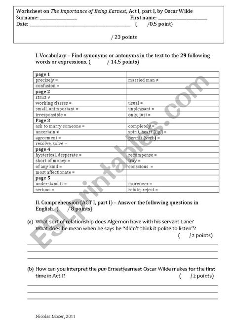 The Importance Of Being Earnest Esl Worksheet By Adenium