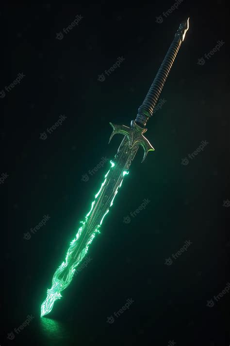 Premium Photo | A green sword with a glowing green light on it.