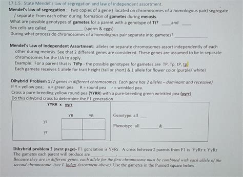 Solved 17.1.5. State Mendel's law of segregation and law of | Chegg.com