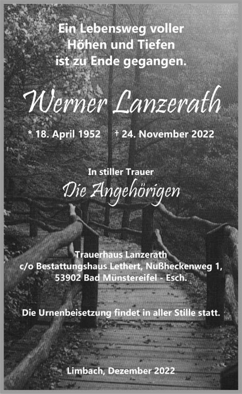 Traueranzeigen Von Werner Lanzerath Wirtrauern