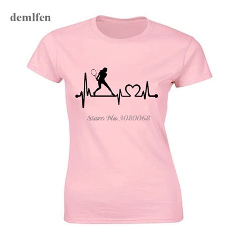 Funny Ladies Racquet Heartbeat Lifeline T Shirt Women Slim Fit Short Sleeve Cotton Tshirts T