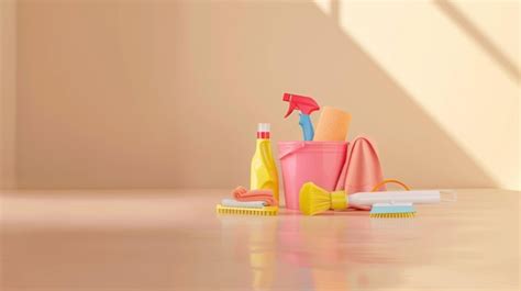 Premium Photo Pink Bucket Filled With Cleaning Supplies