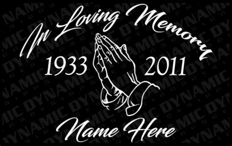 Custom In Loving Memory Praying Hands Vinyl Car Window Decal Sticker