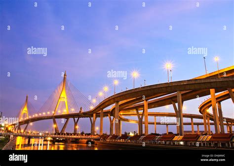 Bhumibol Bridge Under Twilight Bangkok Thailand Stock Photo Alamy