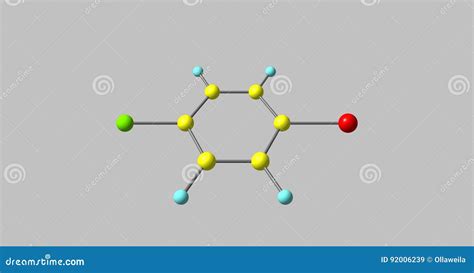 Estructura Molecular 1 Bromo 4 Chlorobenzene Aislada En Gris Stock De