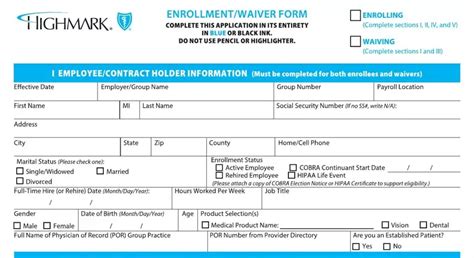 Highmark Enrollment Form Fill Out Printable PDF Forms Online