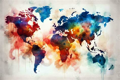 World Map Continents With Bright Watercolor 23373014 Stock Photo At