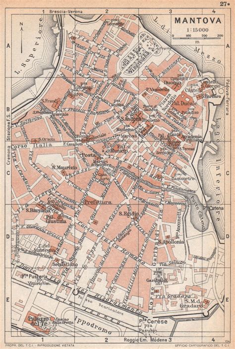 MANTOVA MANTUA vintage town city map plan pianta della città Italy 1958