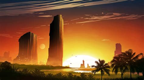 Wallpaper Sunlight Landscape Digital Art Sunset Cityscape Night Artwork Sunrise