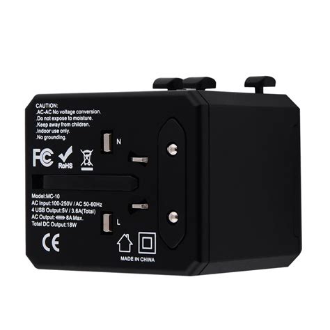 Travel Adapter Yesido Mc Type C Uk Eu Us Aus Black