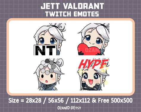 Jett Valorant Emotes Pack Kawai Chibi Emote Valorant Twitch And